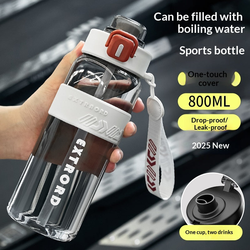 Large Capacity Sports Water Bottle with Straw Lid - Heat-Resistant Polycarbonate
