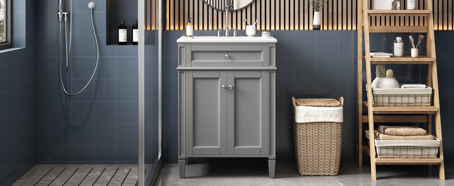 24-Inch Gray Bathroom Vanity with Soft-Closing Doors & Drawer