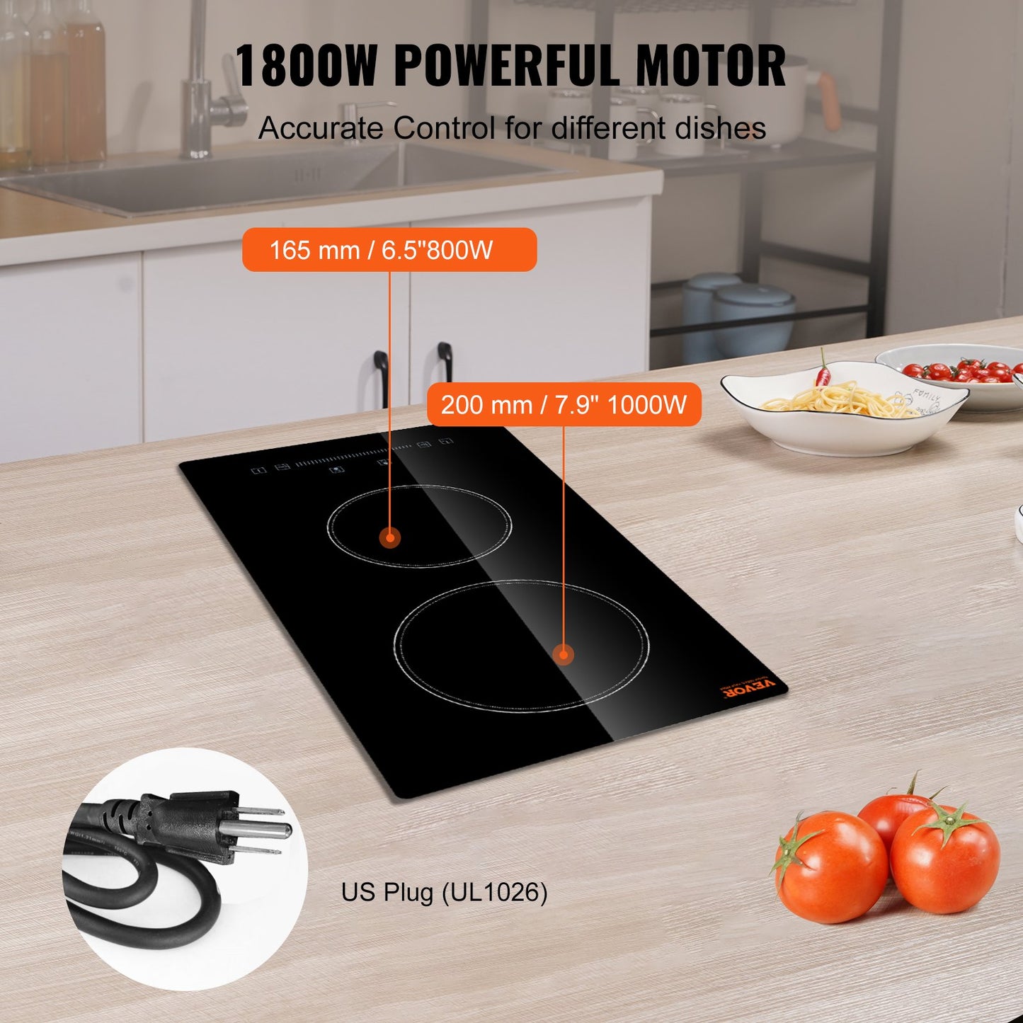 Black Built-In Electric Stove Top 20x11.6 Inch, 2 Burners, Touch Control