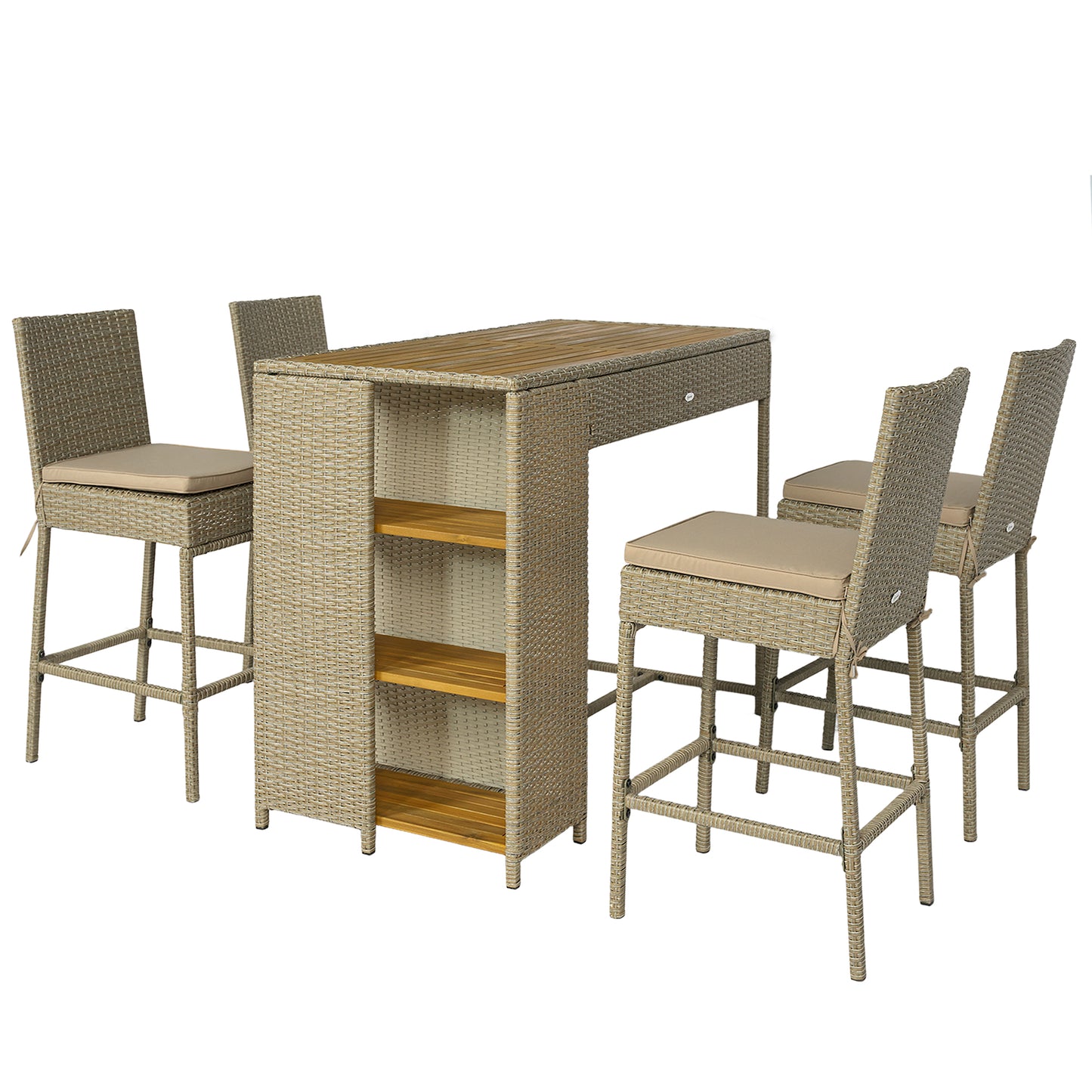 Outdoor Bar Set with Acacia Wood Table & 4 Chairs - Brown