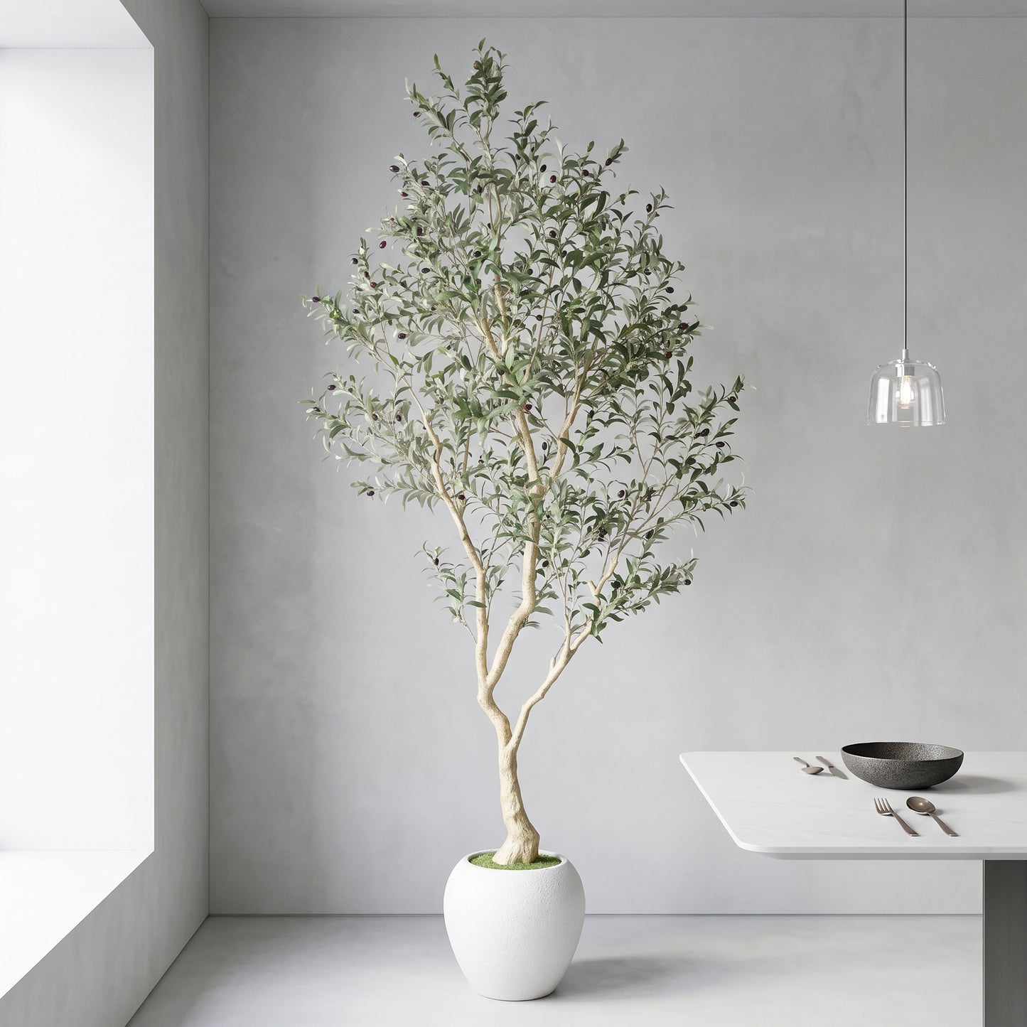 8.2FT Artificial Olive Tree in Chic White Planter - Indoor & Outdoor Decor