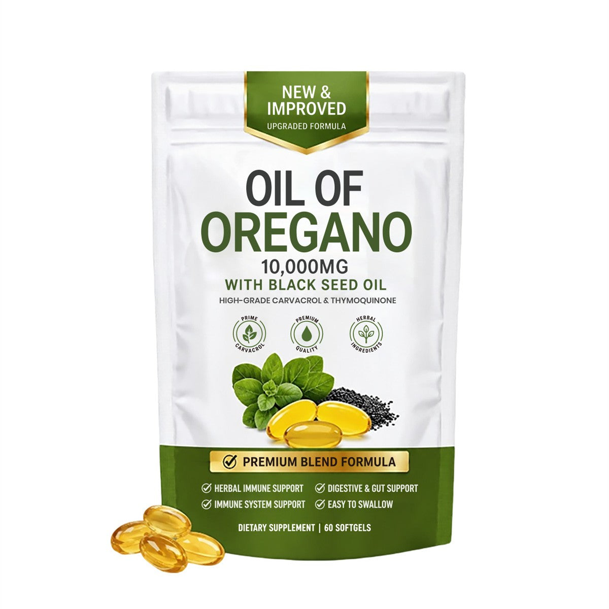 Oregano Oil & Black Seed Oil Softgels - 60 Capsules