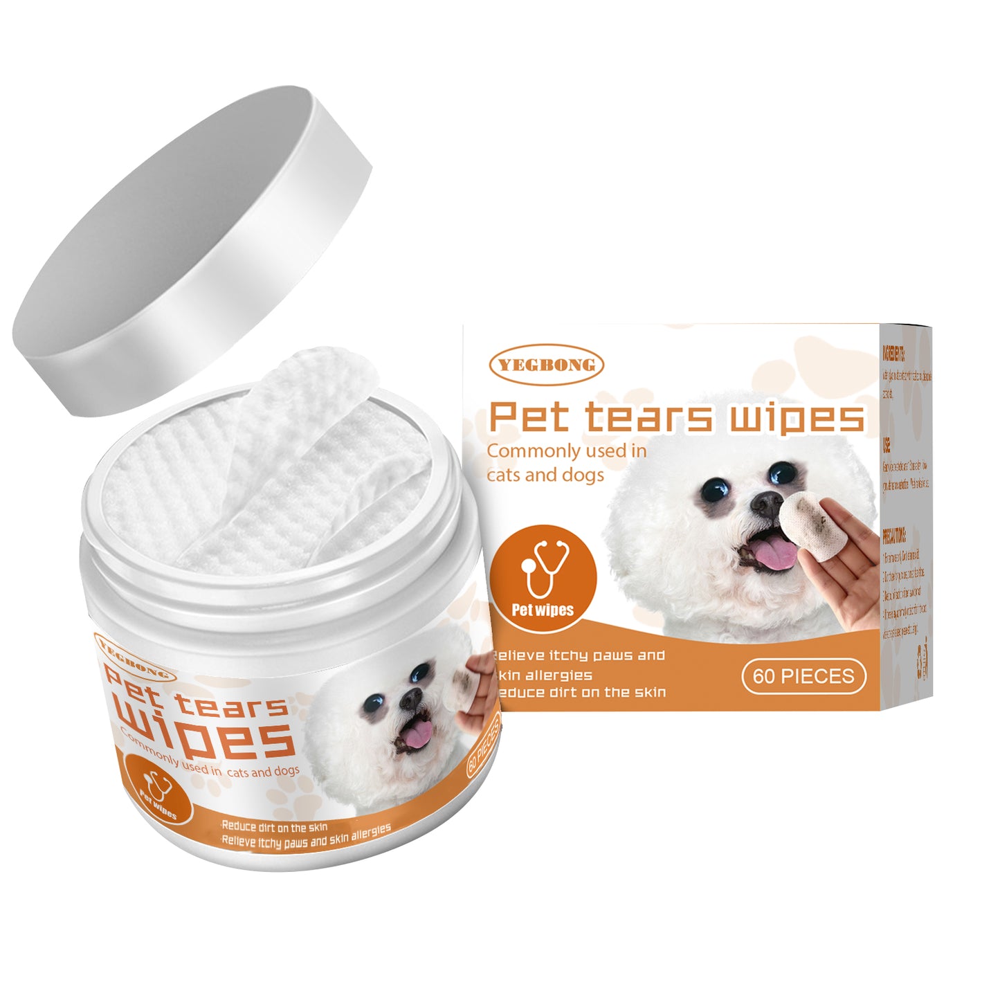 Pet Tear Stain Wipes for Dogs and Cats Eye Cleaning Cotton Pads - Hypoallergenic