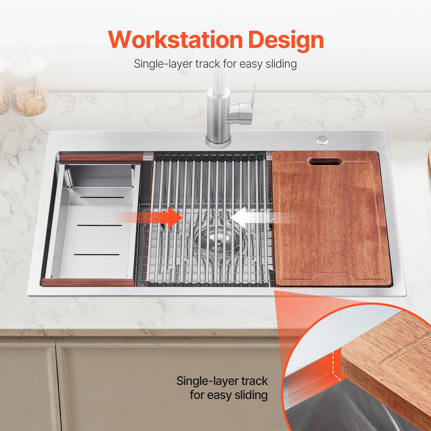 33-Inch Stainless Steel Drop-In Kitchen Sink - Single Bowl