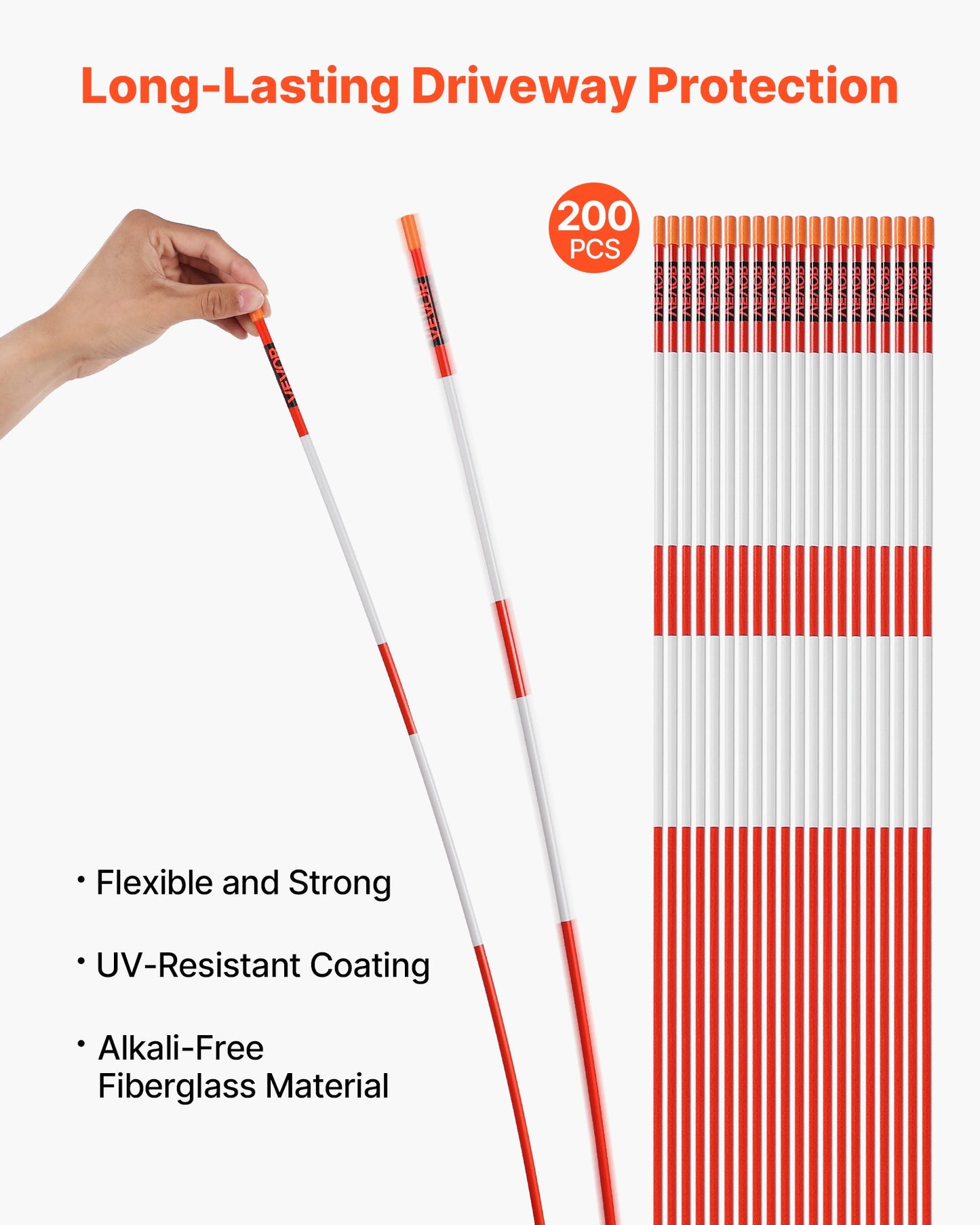 Reflective Driveway Markers 48 Inch Snow Stakes Orange 200Pcs - Garden & Safety