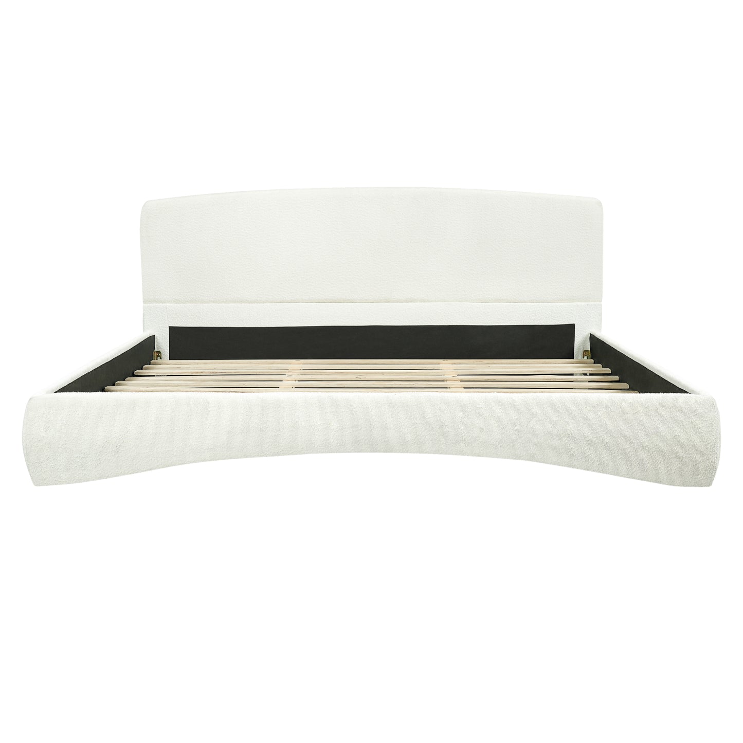 Curved Upholstered King Bed with Smart Ambient Lighting - Cream