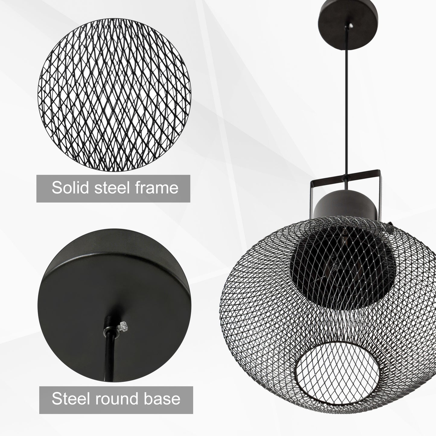 Industrial Pendant Light Fixture with Adjustable Chain - Black Steel