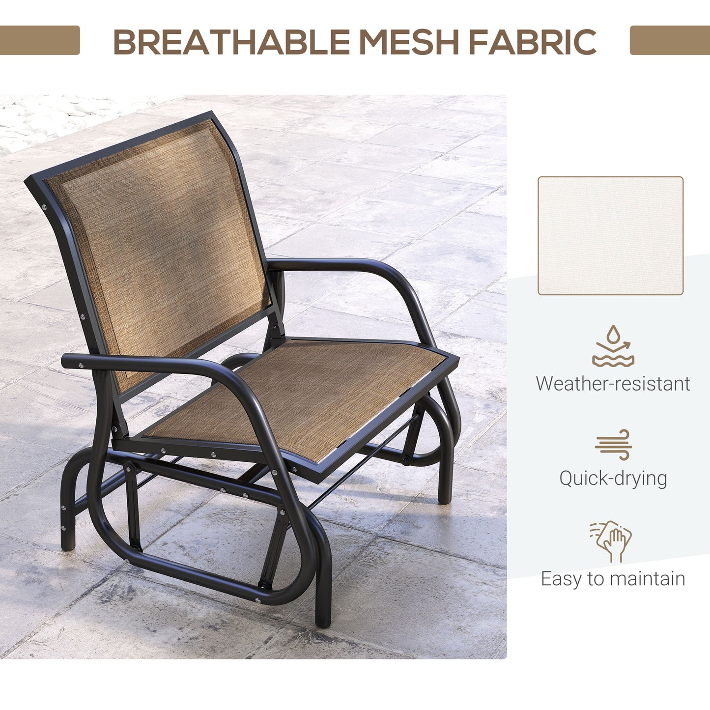 Outdoor Glider Chair with Curved Armrests - Light Mixed Brown