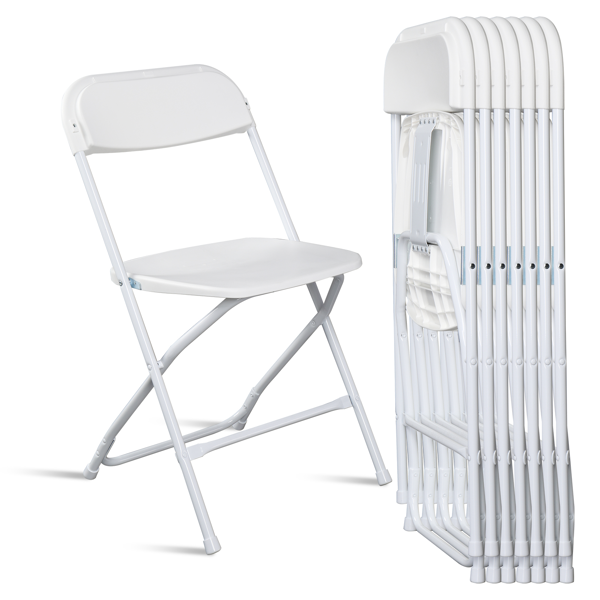 6-Pack White Plastic Folding Chairs - Sturdy & Lightweight