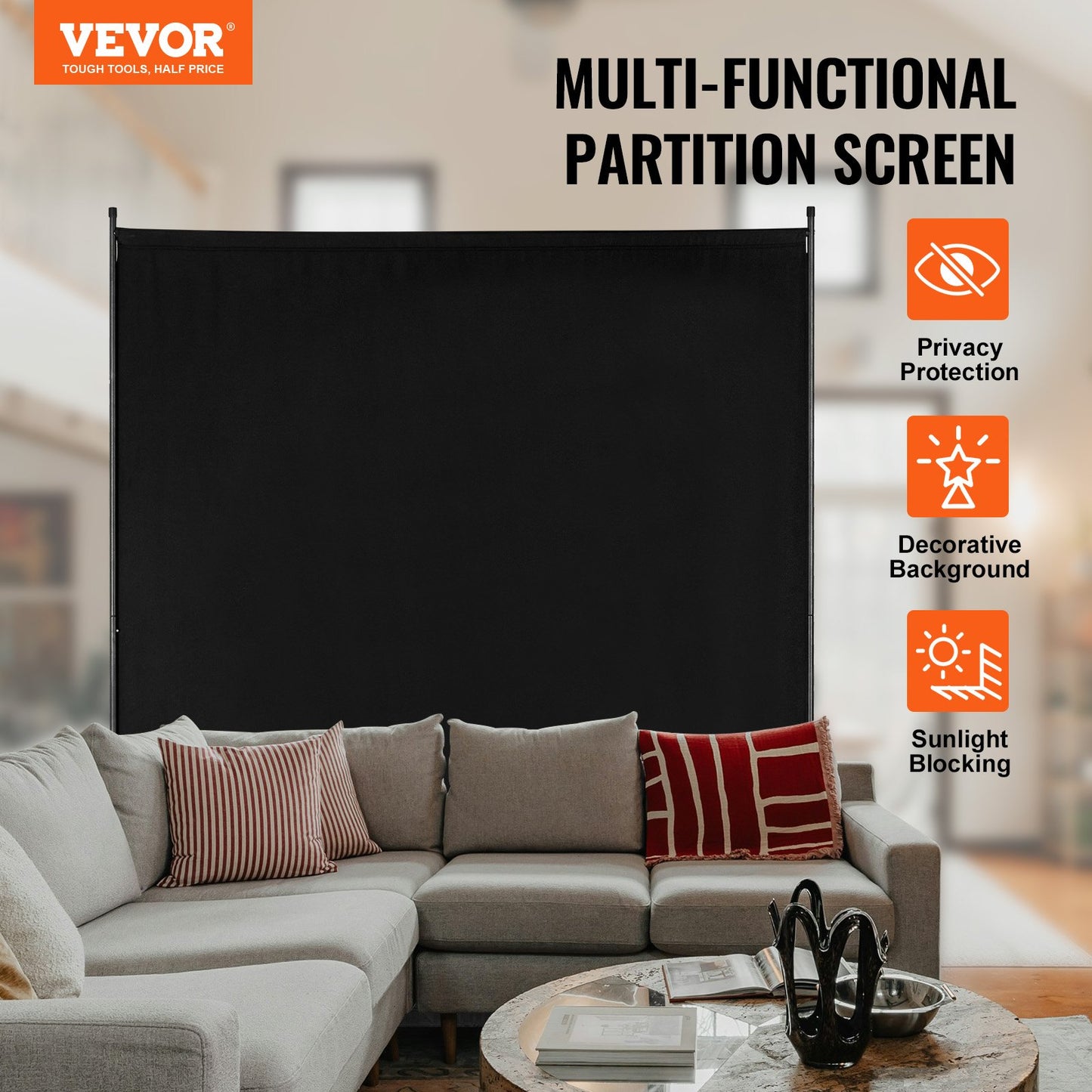 6FT Freestanding Room Divider - Black Privacy Screen Panel
