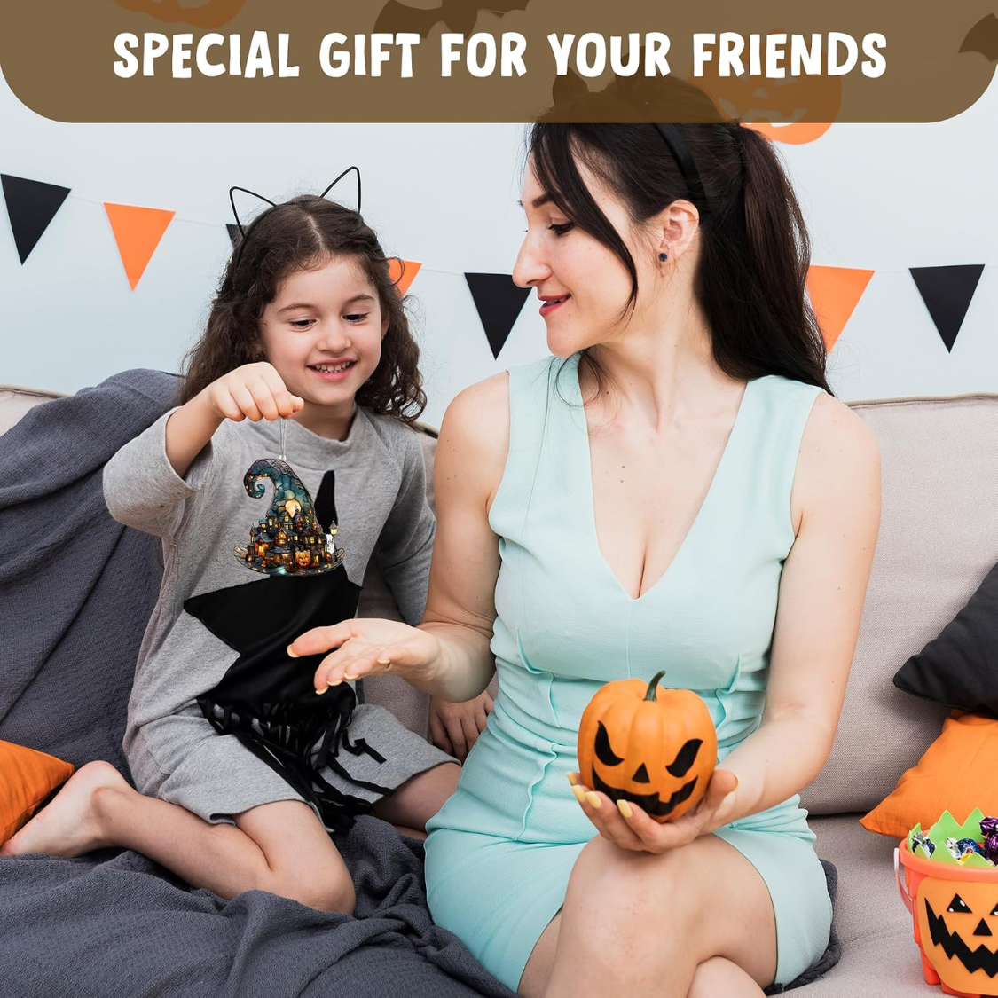 Cute Ghost Ornament for Halloween Decor - Black
