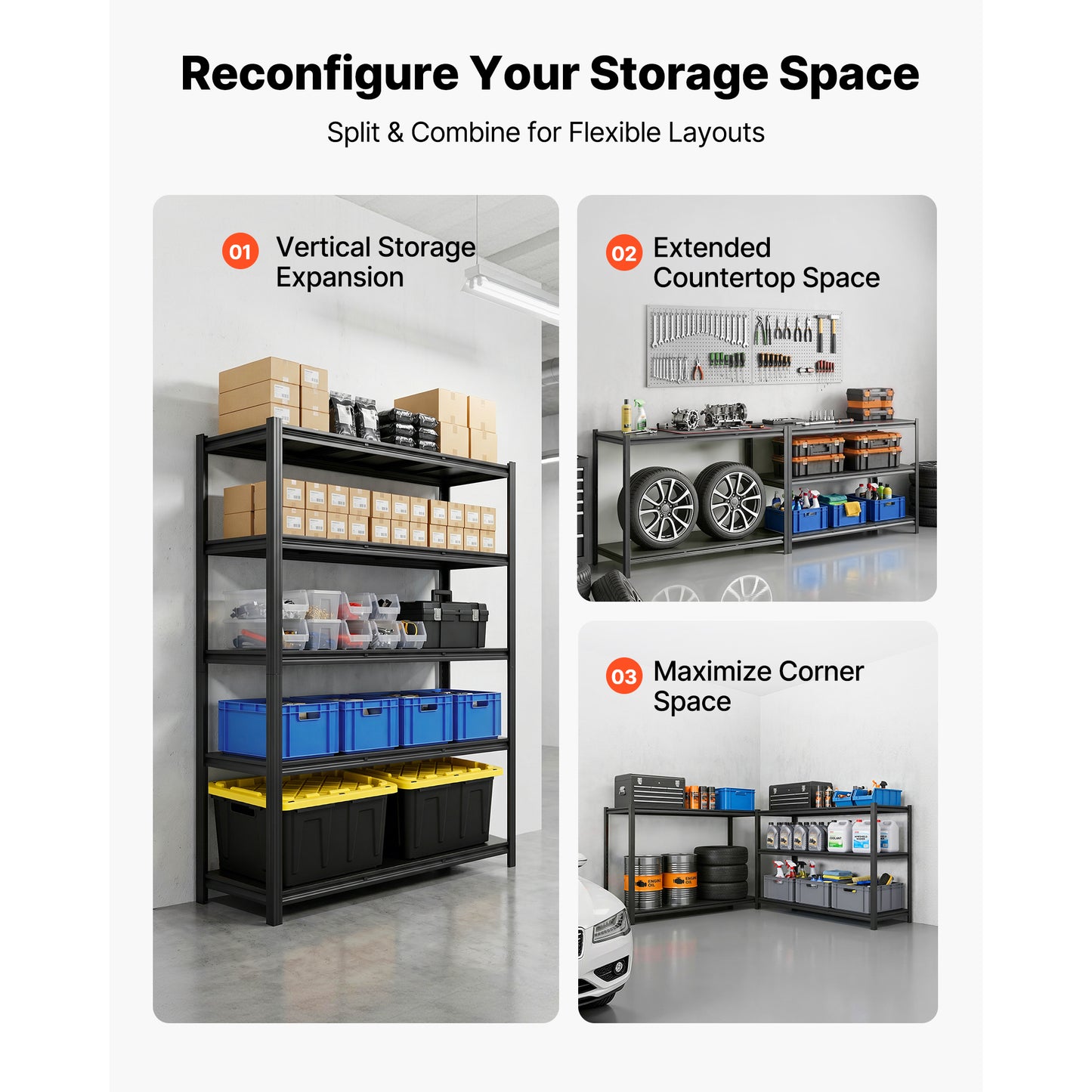 Heavy Duty 5-Tier Metal Garage Storage Shelves - Adjustable Utility Rack, 3000 lbs Capacity