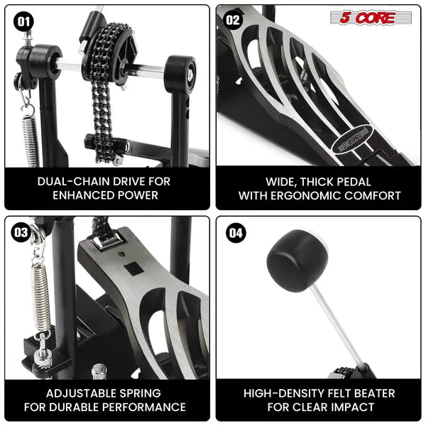 Heavy Duty Adjustable Bass Drum Pedal with Felt Beater
