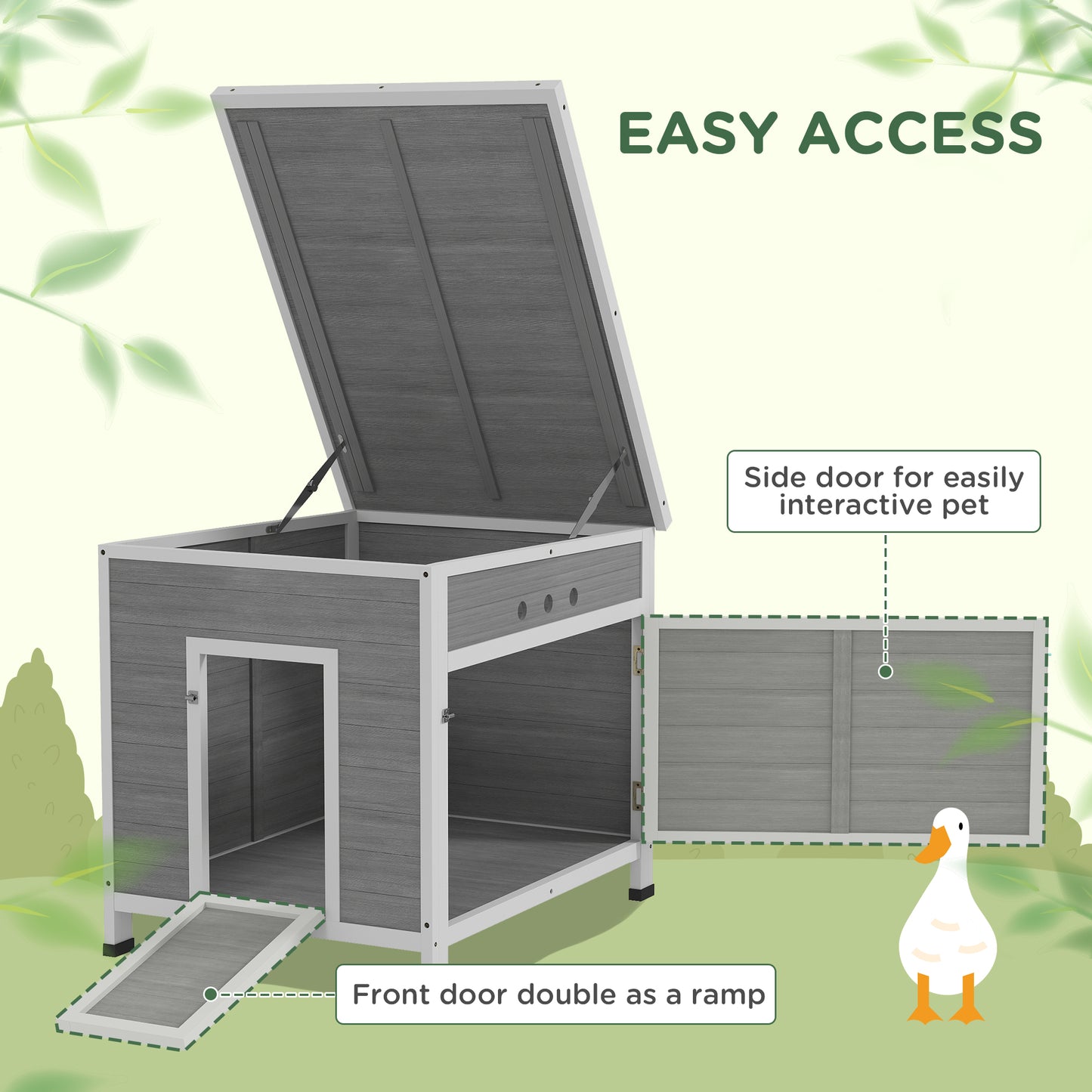 Wooden Duck Coop with Openable Roof, Removable Floor & Ramp, Fits 2-4 Birds - Light Gray