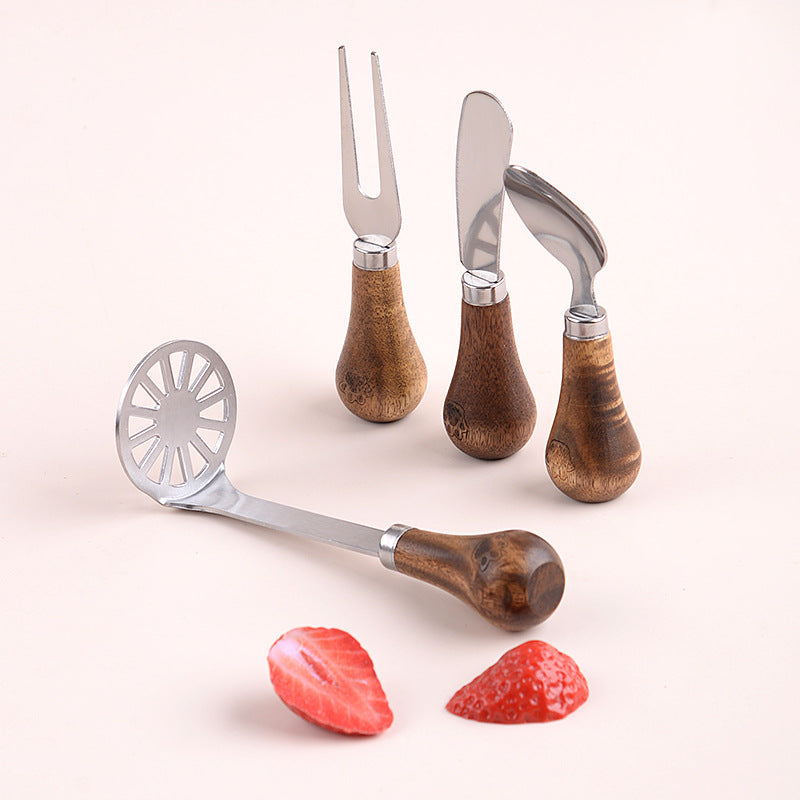 Cheese Knife and Scraper Set with Wooden Handle - Bread, Butter, Cake Serving Utensil