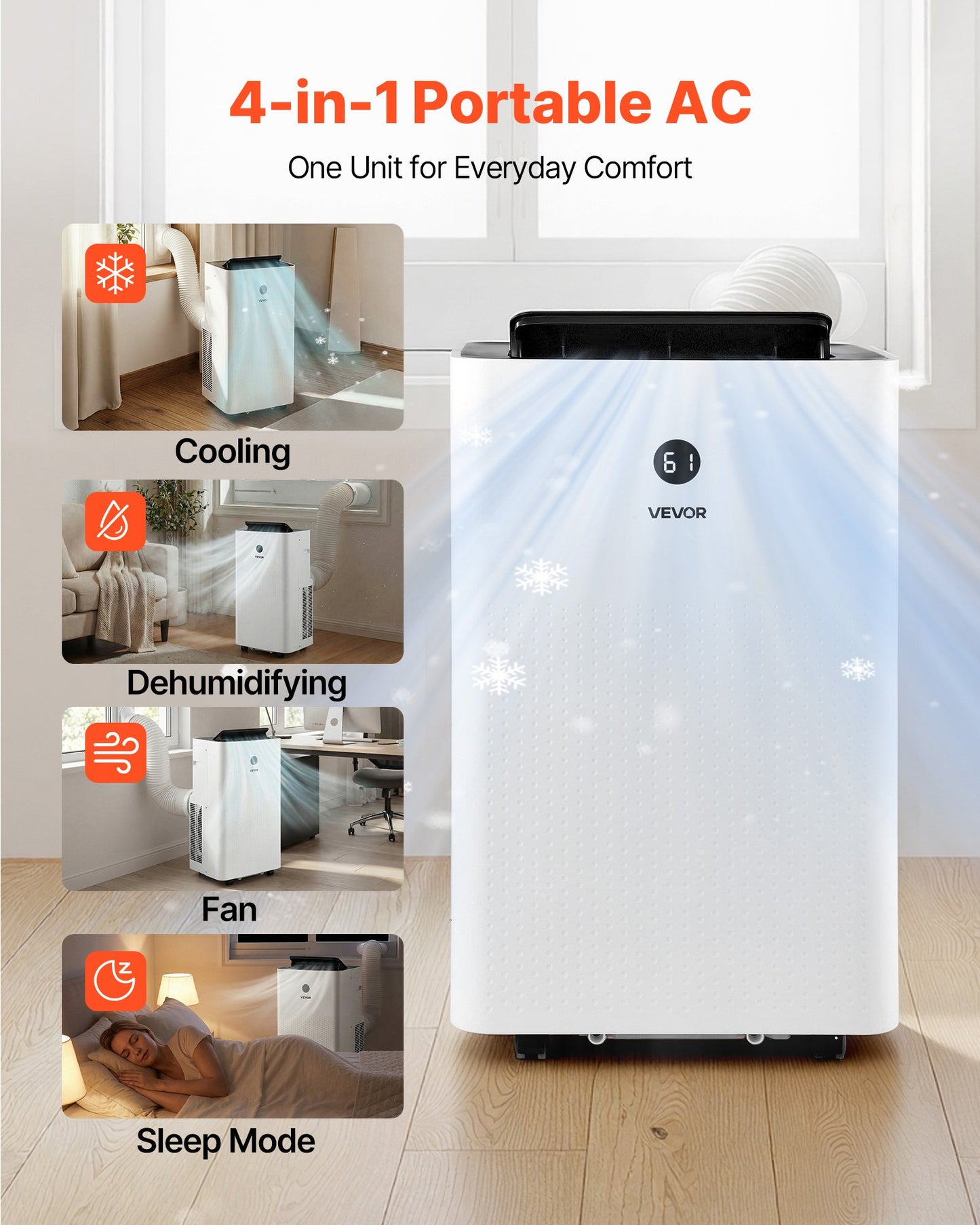 Portable 12000 BTU Air Conditioner 4-in-1 Cooling Dehumidifier Fan Sleep Mode