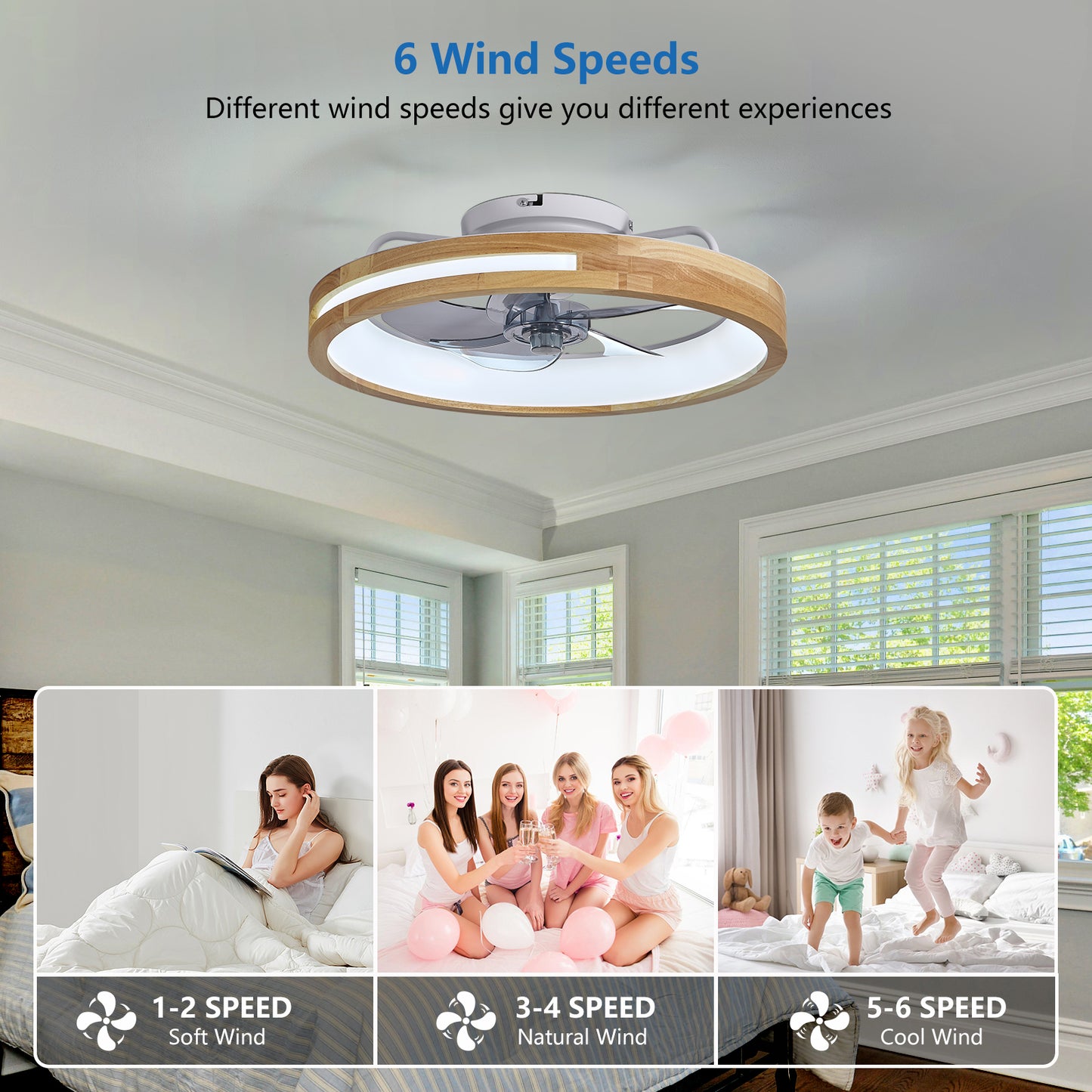 20-Inch Low Profile Ceiling Fan with Lights & Remote Control