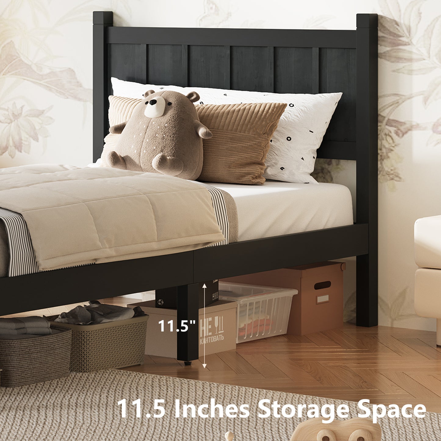 Twin Size Flat Panel Bed With Headboard & Footboard, Minimalist