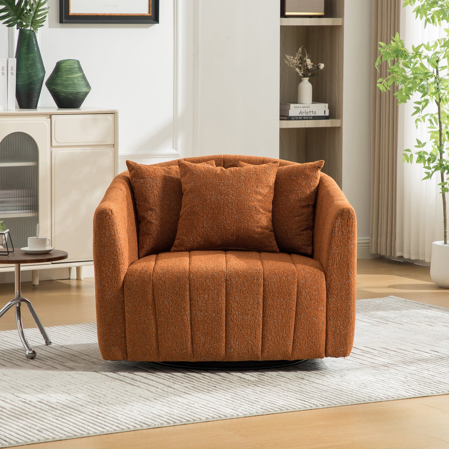 Oversized 39" Swivel Accent Barrel Chair with 3 Pillows - Orange