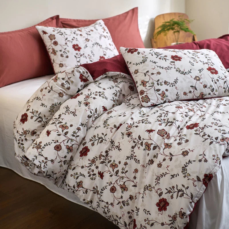 Cross Border Floral Print Duvet Cover Set - Elegant Breathable Bedding
