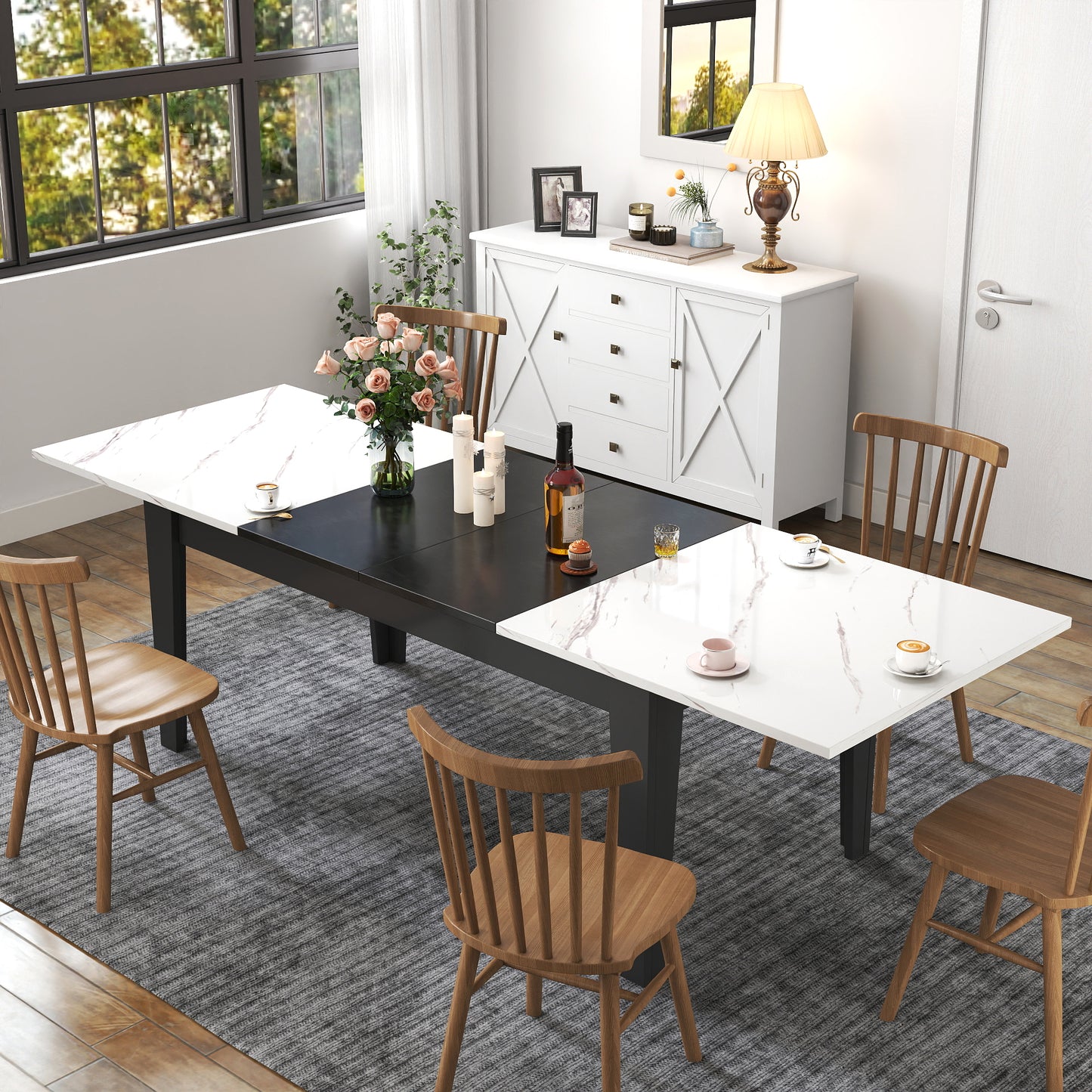 Dining Table,106.3 In Large Extendable Kitchen Table