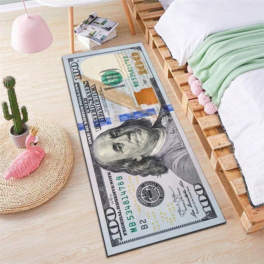 Currency Inspired Area Rug - Non-Slip Carpet for Living Room