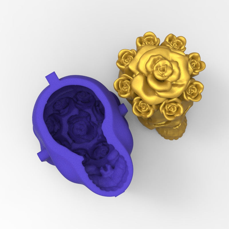 Blue Rose Skull Silicone Mold for Crafts and Decorations