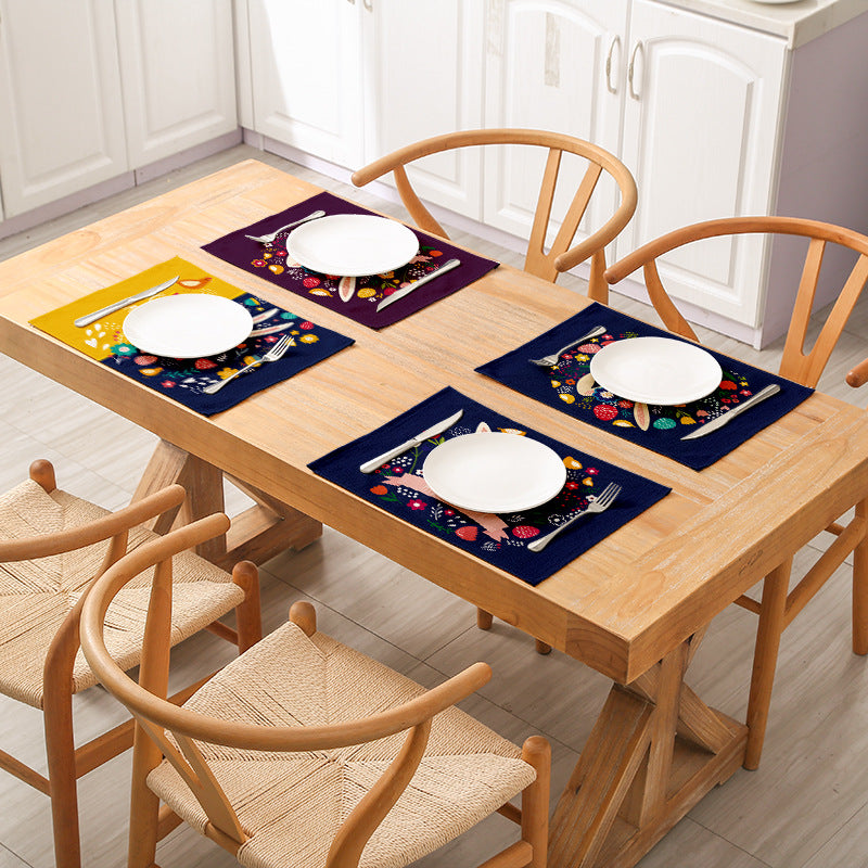 Cartoon Rabbit Kitchen Coaster Set Anti-Scalding Cotton Linen Placemat