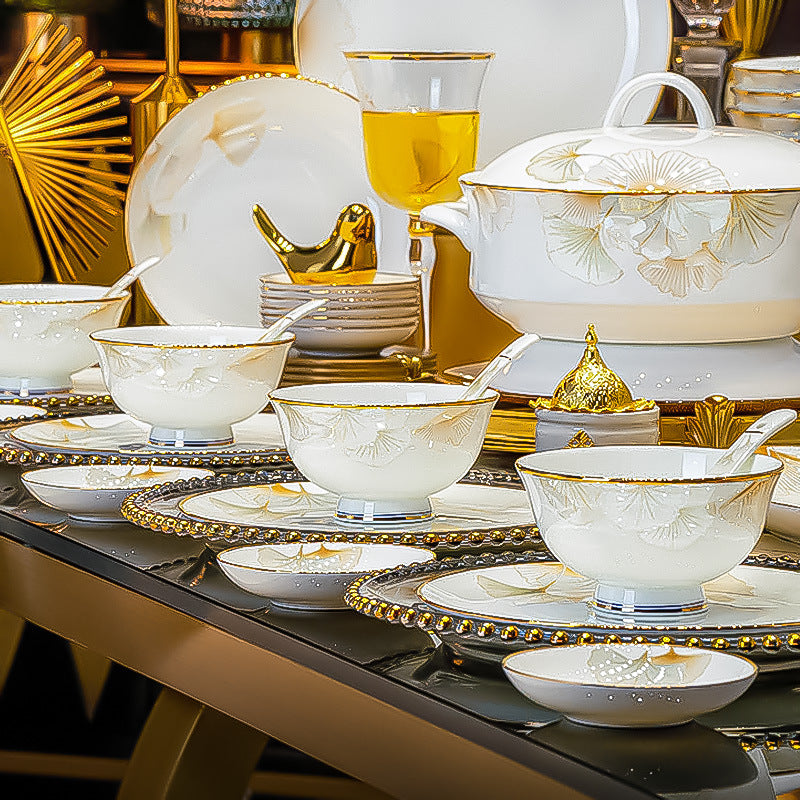 24-Piece Ceramic Dinnerware Set with Bowls and Spoons - Household Tableware