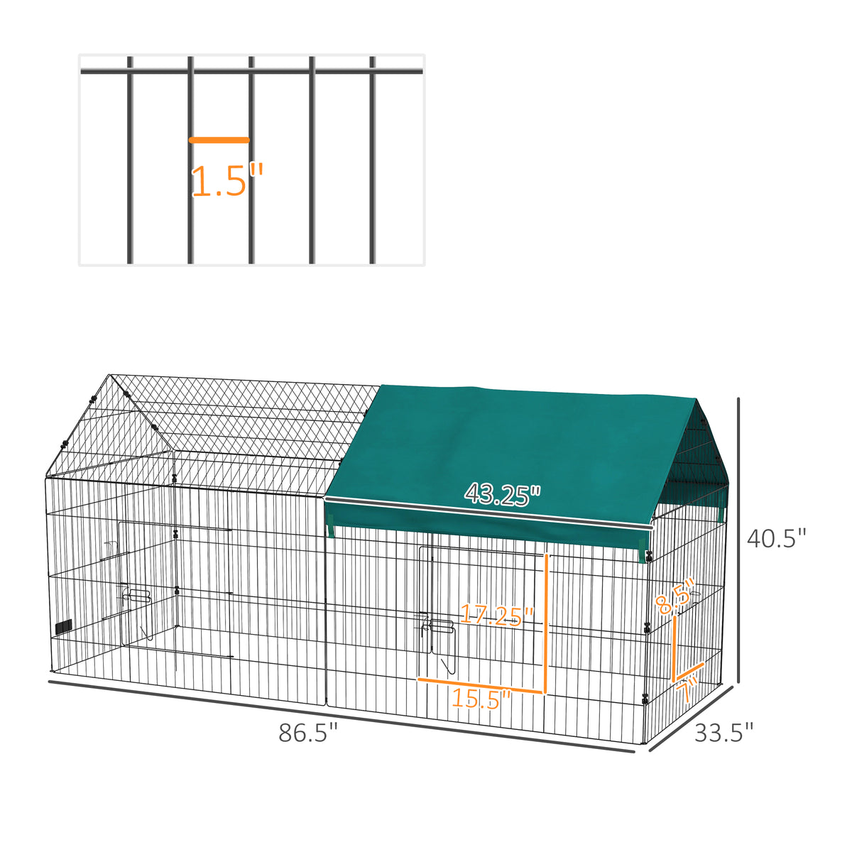 87-Inch Small Animal Playpen with Roof for Rabbits, Chickens, Chinchillas - Indoor & Outdoor Green