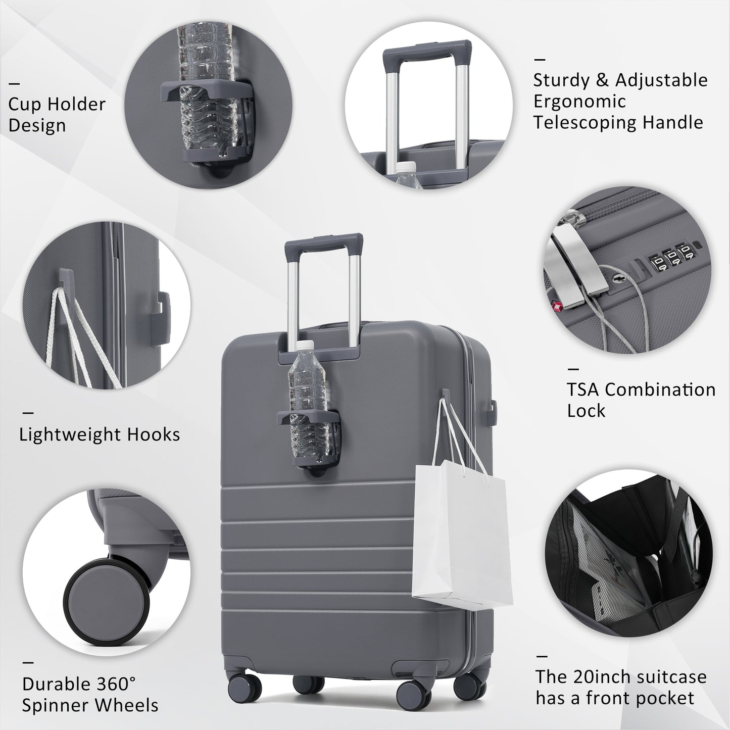 4-Piece Luggage Set with USB Charging Ports - Grey