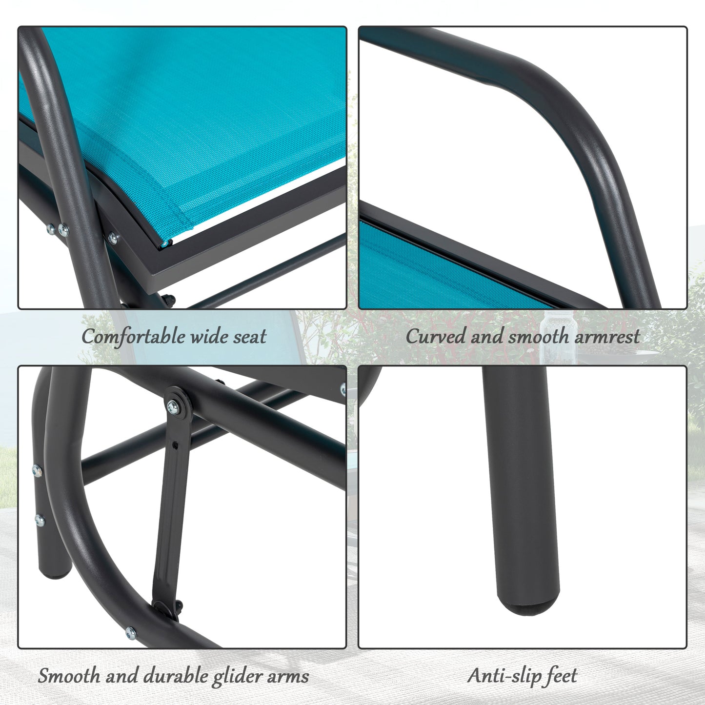 Outdoor Glider Chair Set - Steel Frame with Curved Armrests, Blue