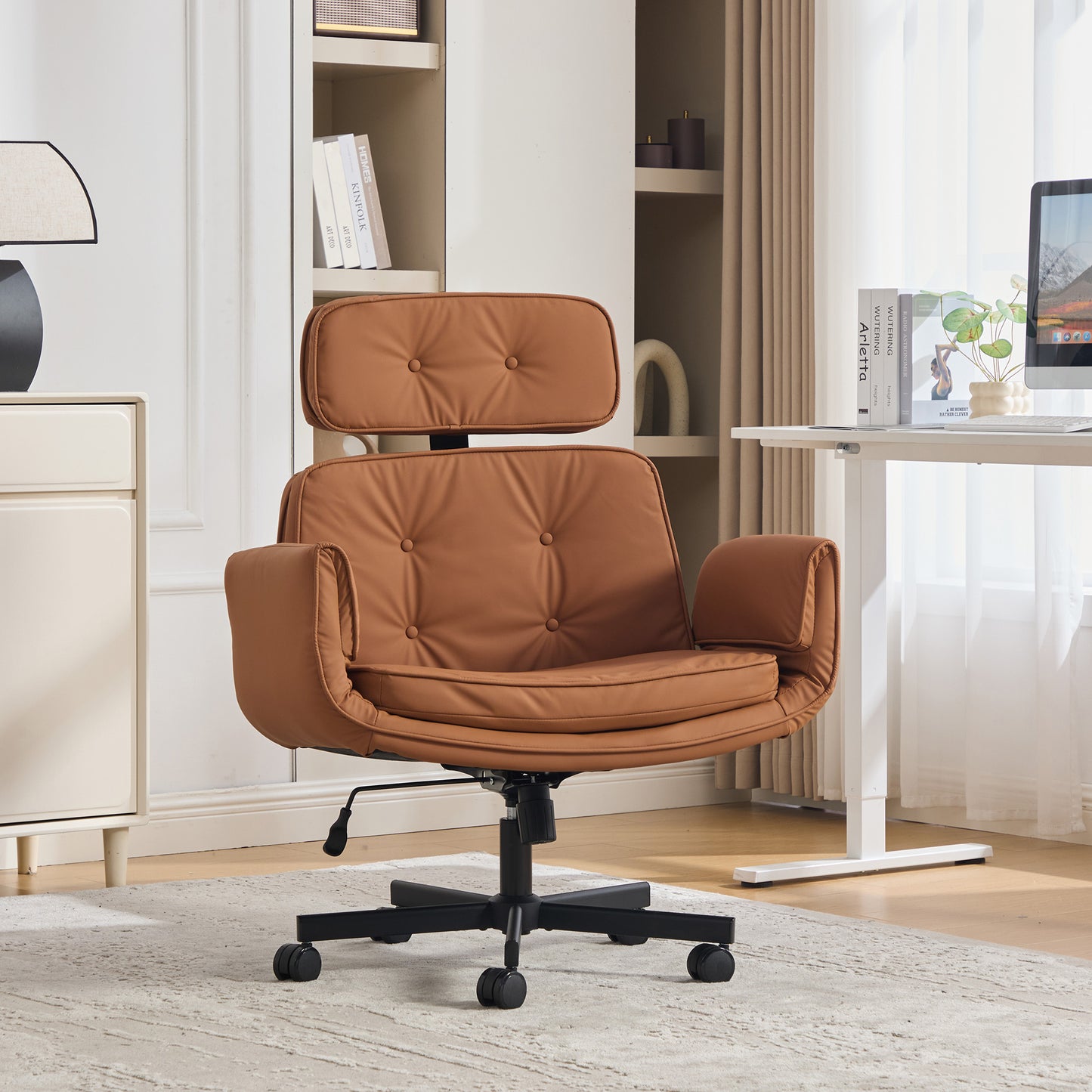 Criss Cross Chair with Adjustable Armrests and Wheels - Brown