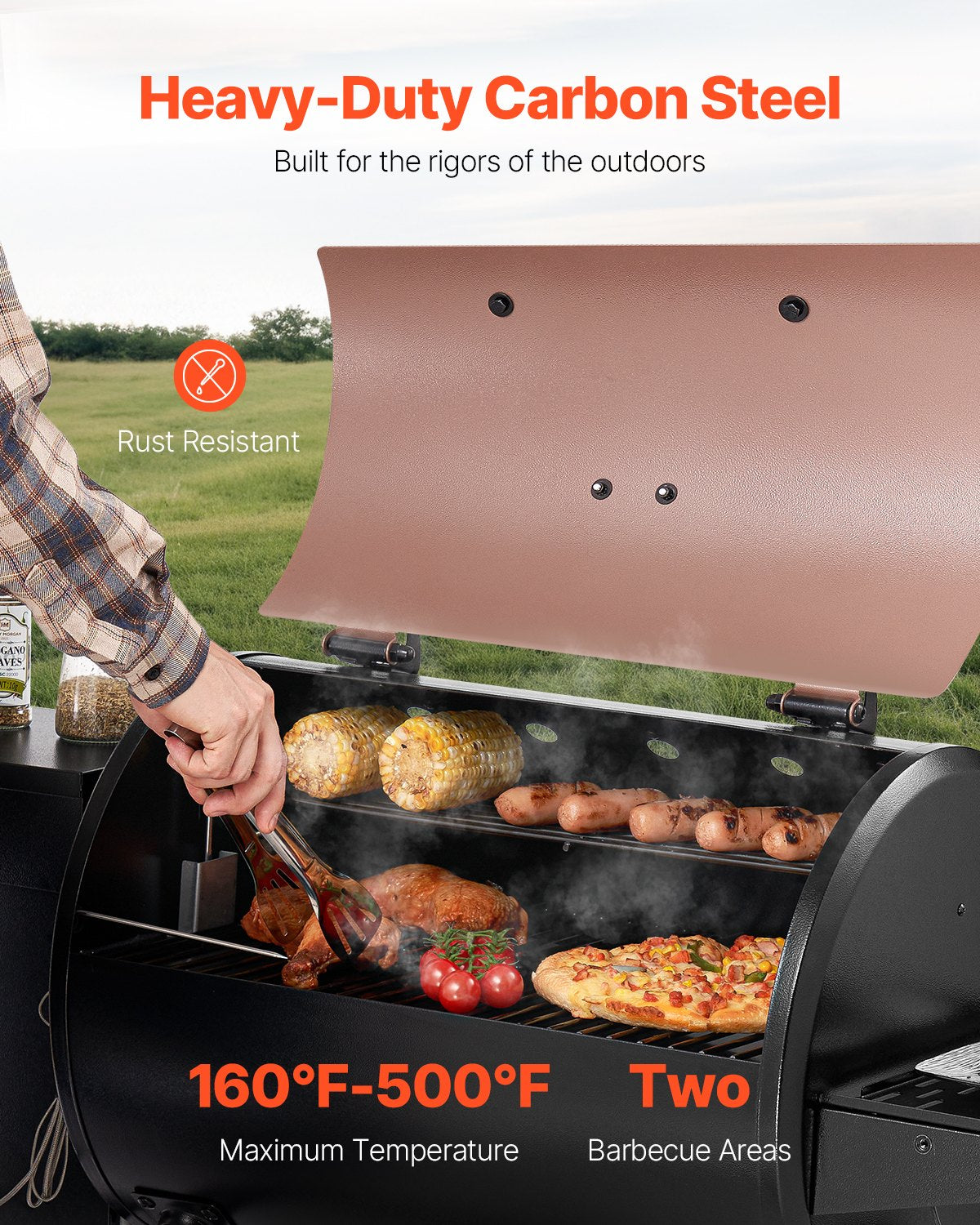 Electric Wood Pellet Grill Smoker with 456 Sq in Cooking Area - Outdoor BBQ