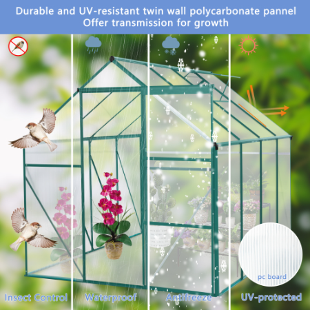 6x8 ft Outdoor Greenhouse with Aluminum Frame & Sliding Door
