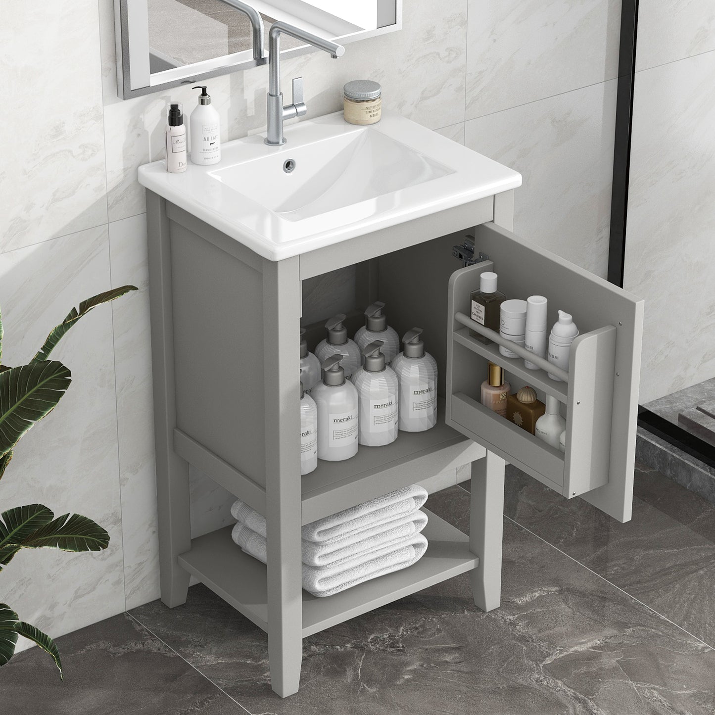 20" Bathroom Vanity with Sink and Soft Closing Door - Grey