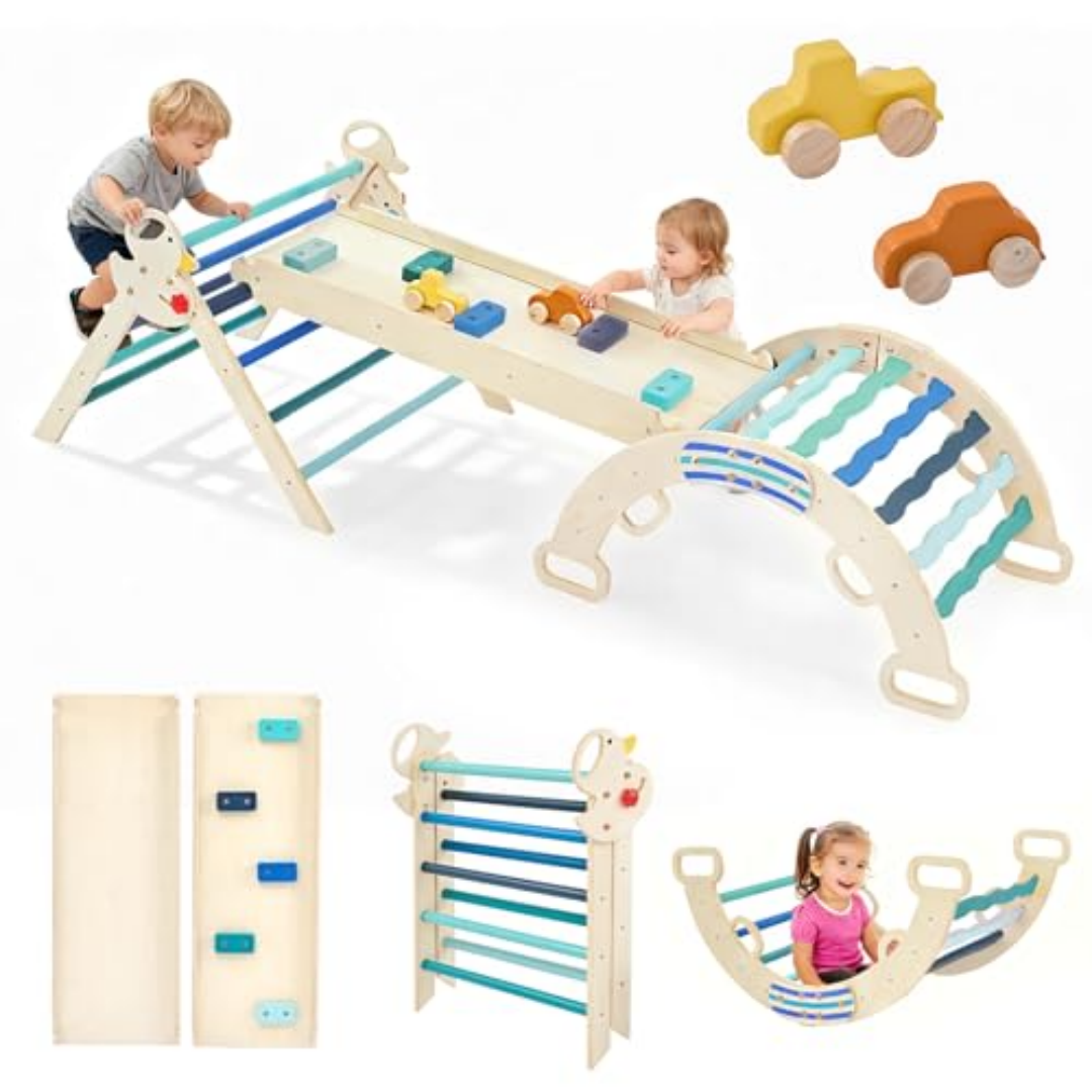 9-in-1 Wooden Indoor Climbing Set - Blue Toddler Gym
