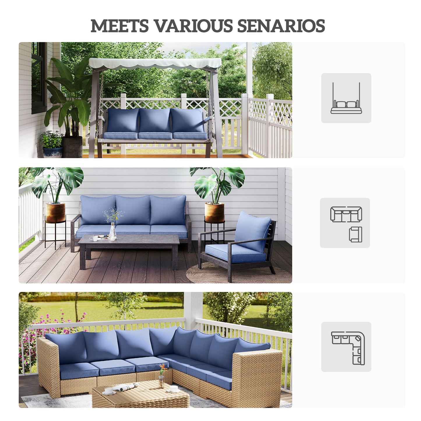 Outdoor Patio Chair Cushions Set of 2 - Blue Fade Resistant