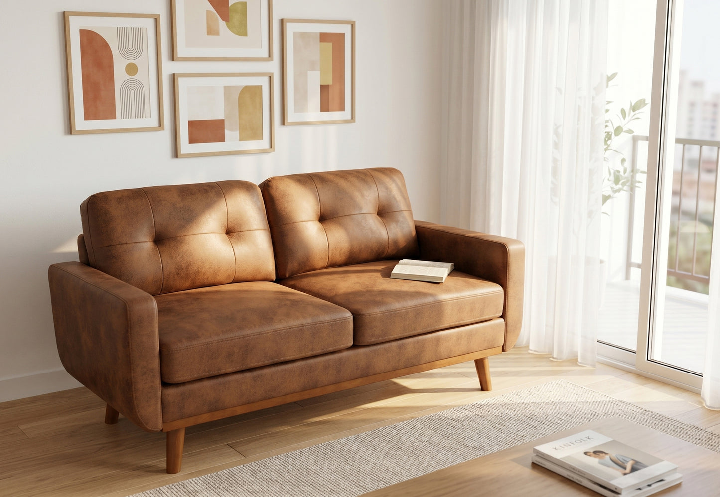 65-Inch Modern Minimalist Two-Seater Sofa - Light Brown