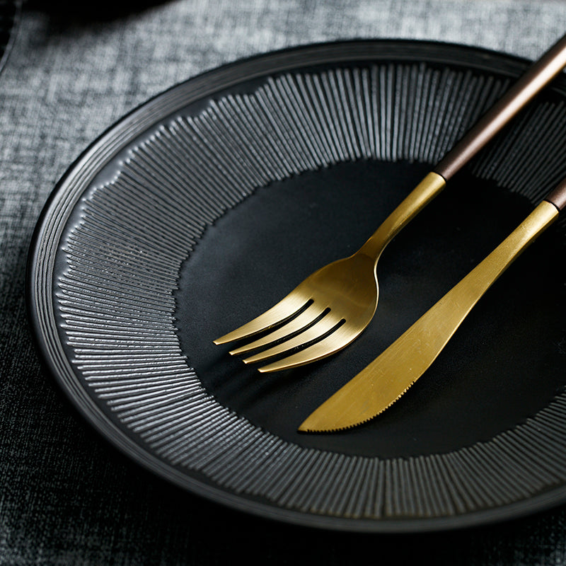 Porcelain Flat Pasta Plate - Nordic Style Black Meteor Shower 8-11 Inch