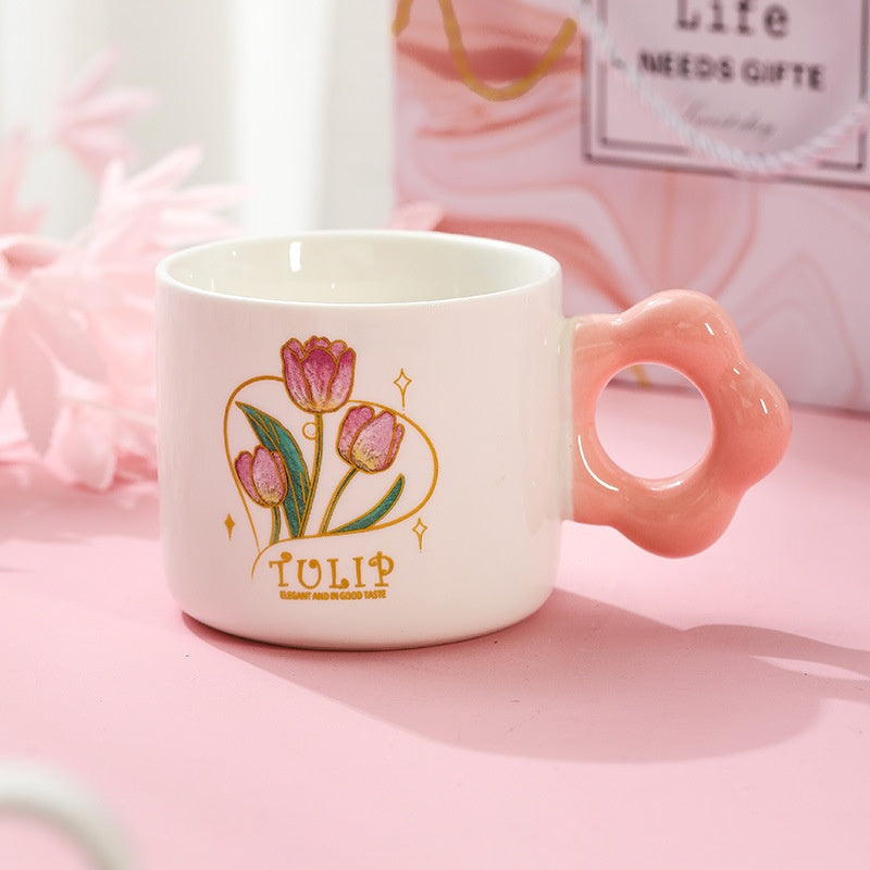 Ceramic Tulip Glass Cup with Bunny Pendant and Gift Card, 301-400ml