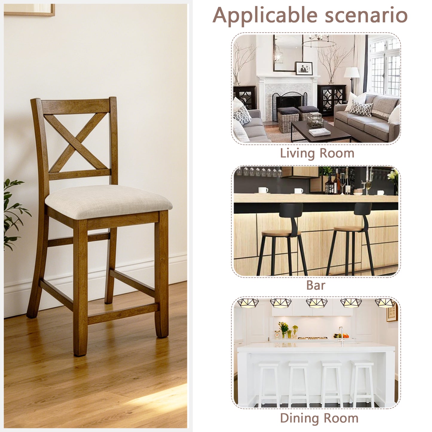 Set of 4 Wooden Counter Height Dining Chairs - Oak