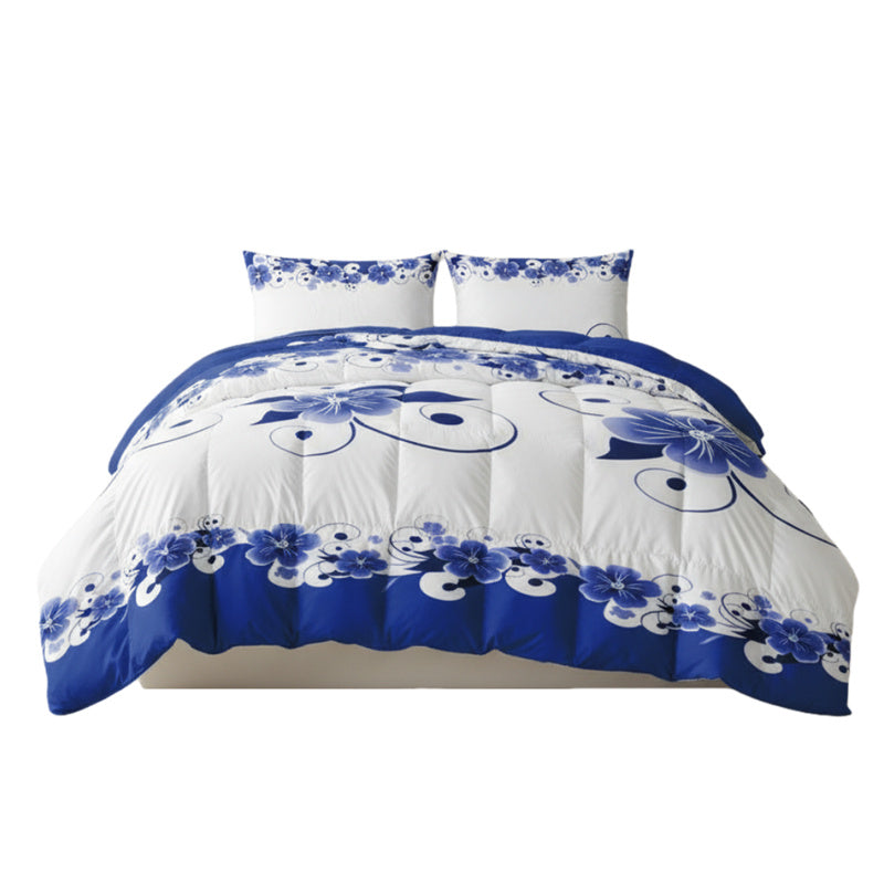 Blue & White Floral Duvet Cover Set - Heavyweight Microfiber