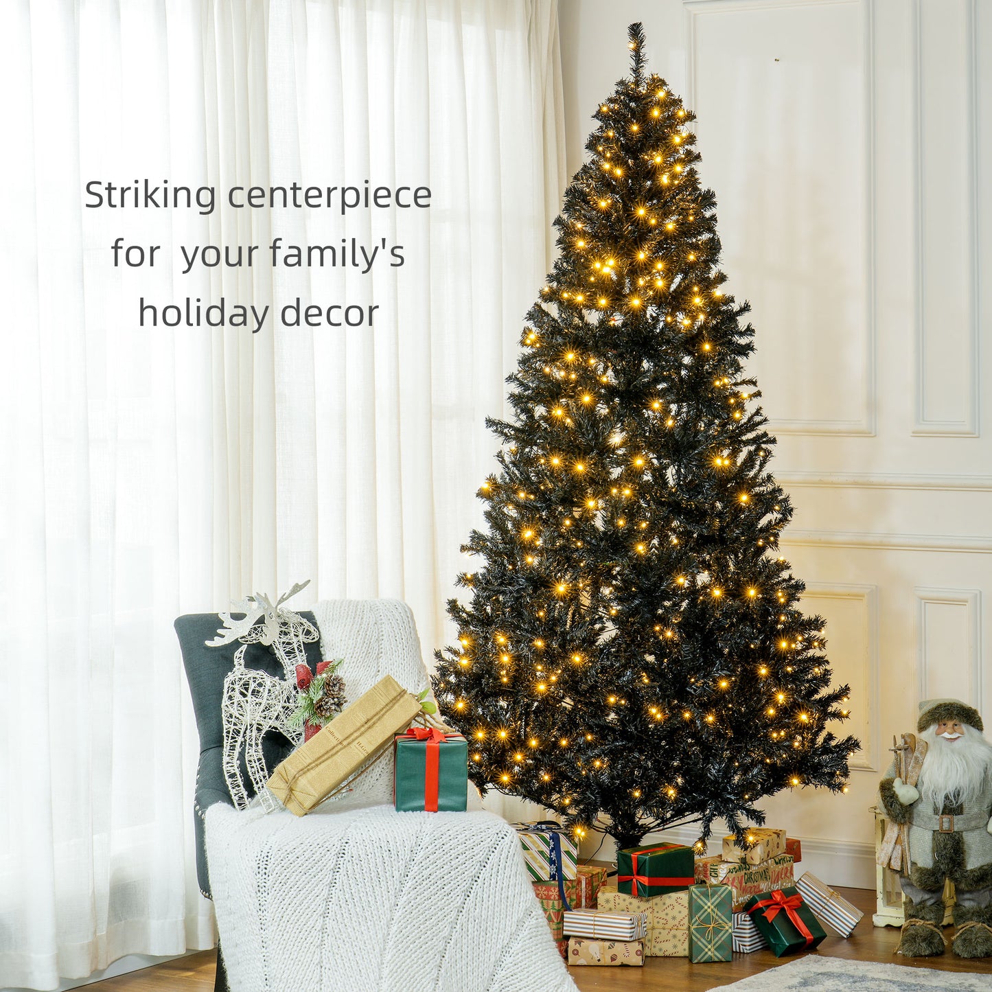 7.5 FT Pre-Lit Artificial Christmas Tree - Black with 500 LED Lights