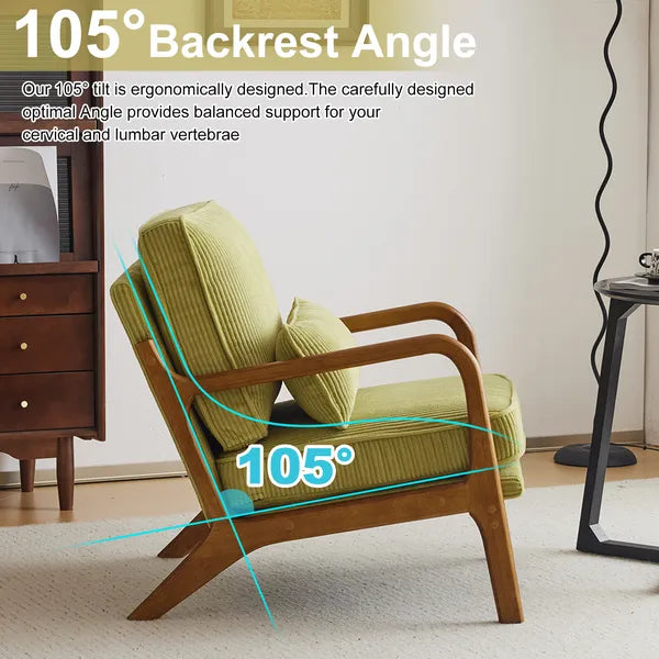 Olive Green Corduroy Low Arm Accent Chair - Compact Design