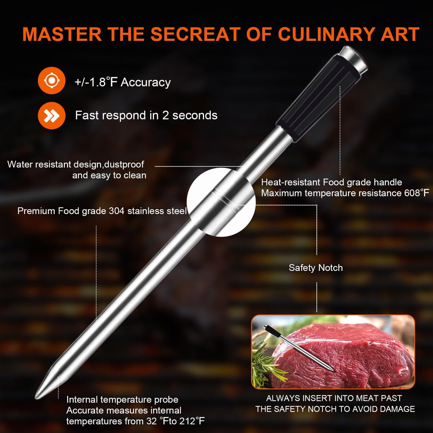 Wireless Bluetooth Cooking Thermometer for BBQ and Kitchen