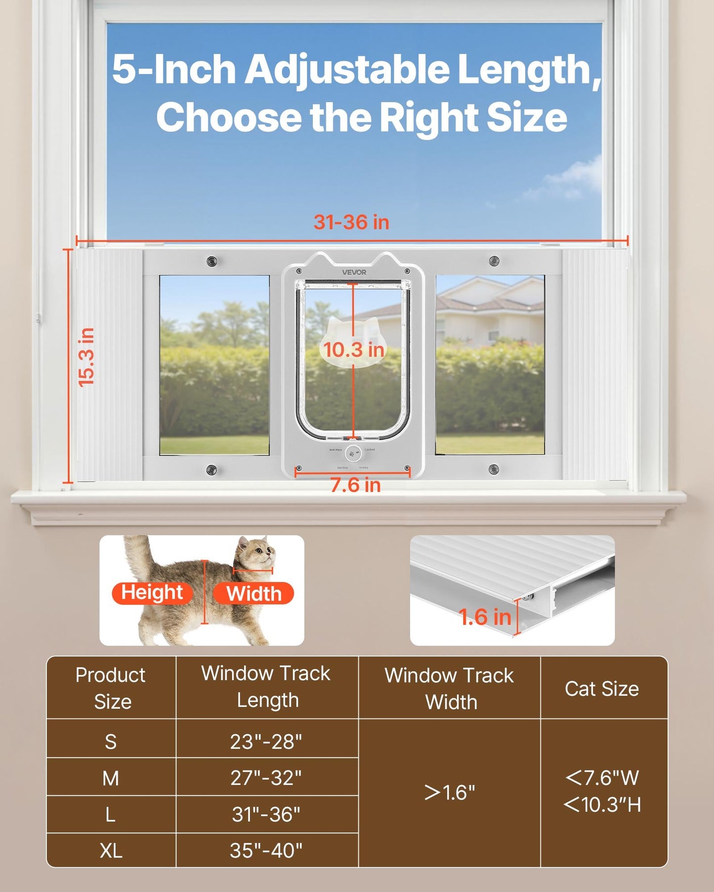 Adjustable Cat Window Door with Lock & Magnetic Closure - Weatherproof Aluminum Frame