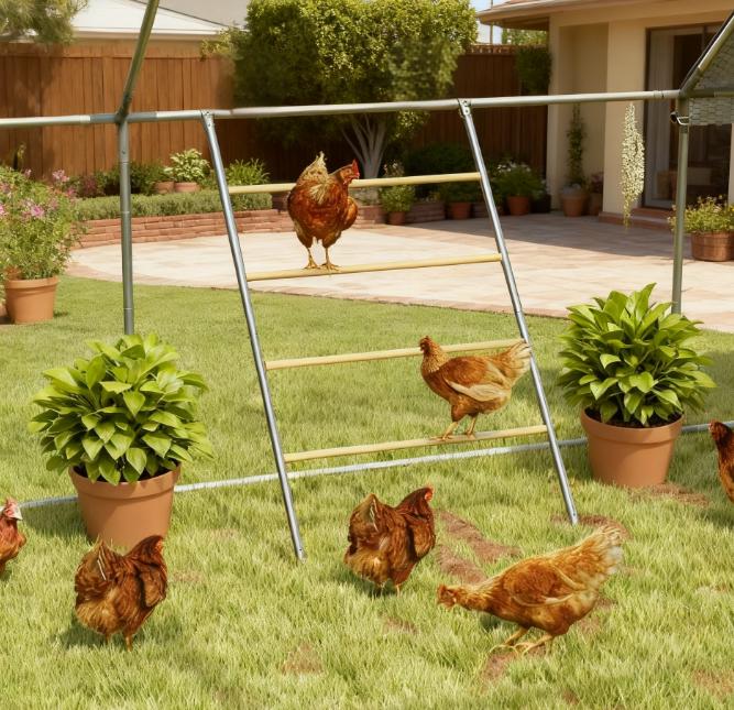 Chicken Roosting Bar for Coop - Wooden Perching Shelf with Galvanized Steel
