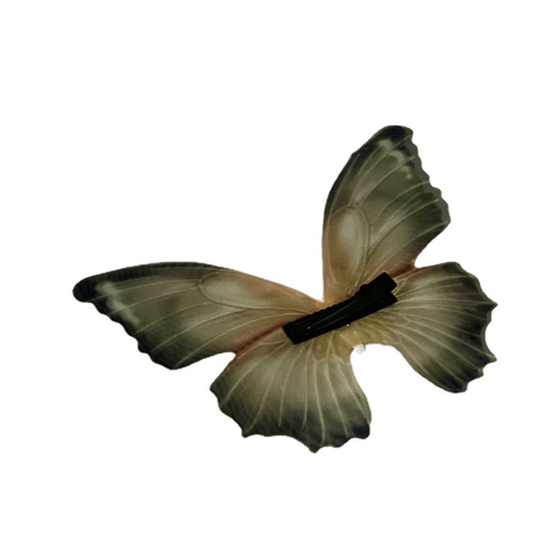 Mesh Pearl Butterfly Barrettes Duckbill Clip - Green (2pc)