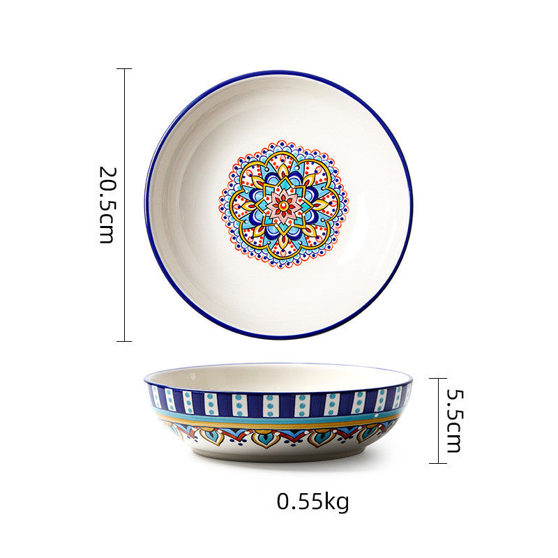 Round Hand Painted Ceramic Dinner Plate 8 Inch for Kitchen & Home Decor